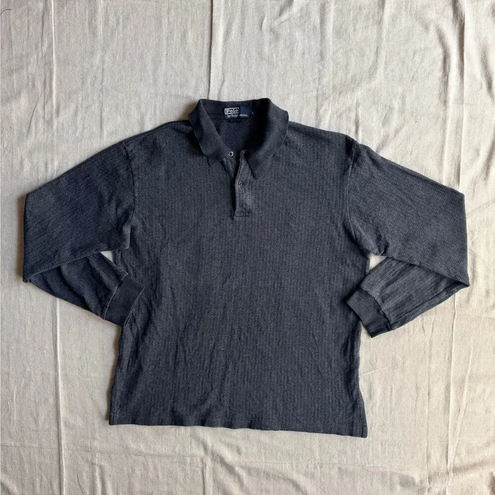 Vintage Polo Ralph Lauren Shirt Men's L L/S Textured Polo Rugby Style Pony 90's